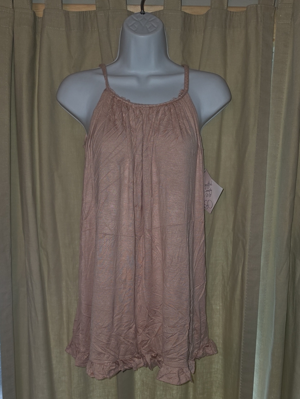 easel Mauve-Pink Ruffle-Hem Spaghetti Strap Tunic
